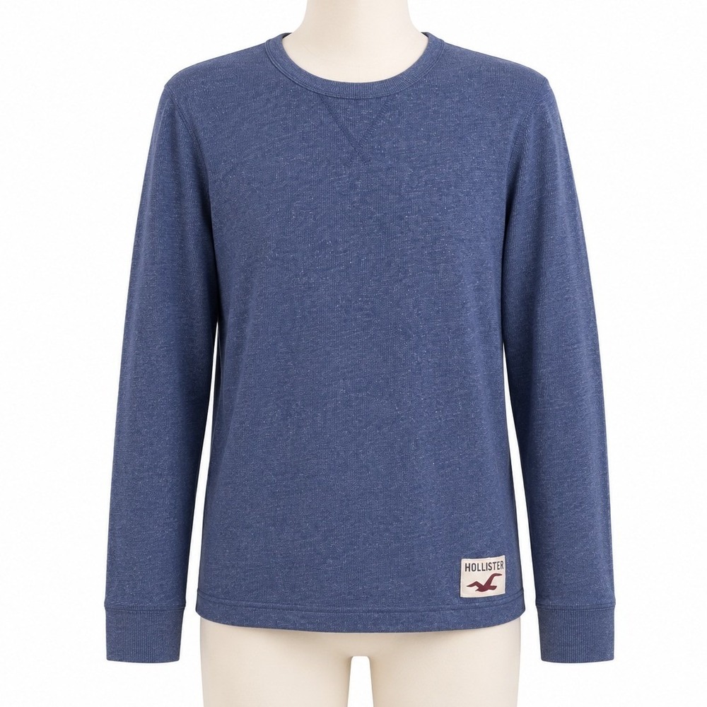 Hollister‎ Y2K Crewneck Shirt Blue Long Sleeve Thermal Layering Mens Medium Logo